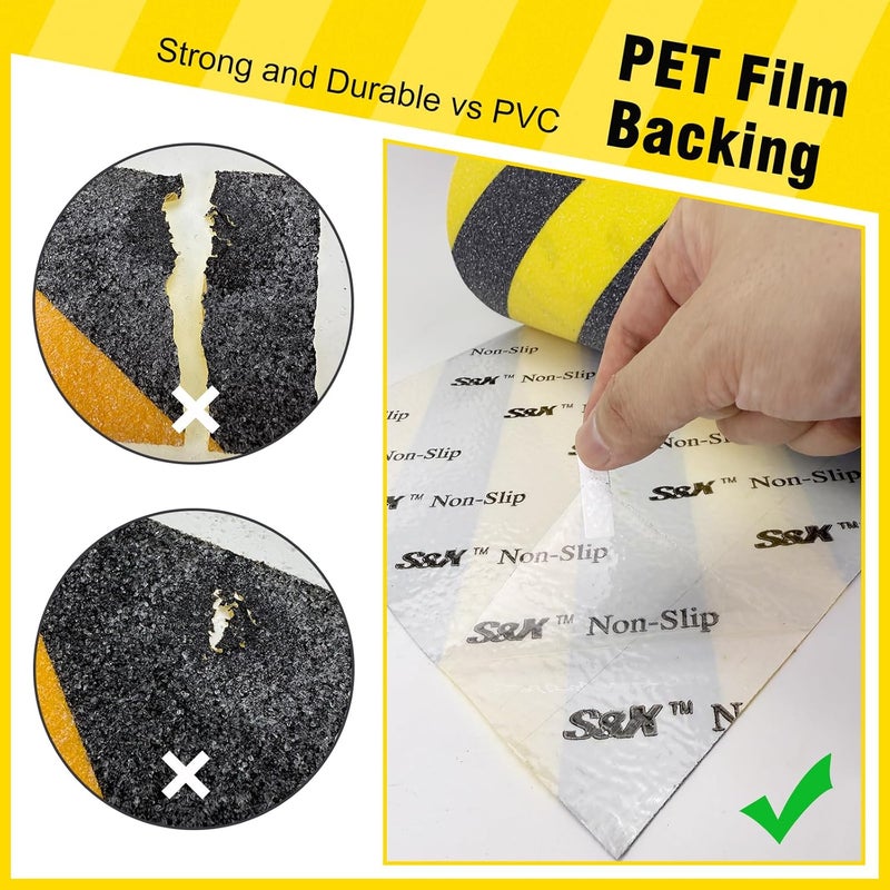 SX Black/Yellow Anti Slip Tape 12" x 33 FT, Heavy-Duty Grip Tape for Stairs Outdoor Waterproof Safety Non Skid Roll High Traction Non Slip Treads with Hard-Wearing Surface - Image 4